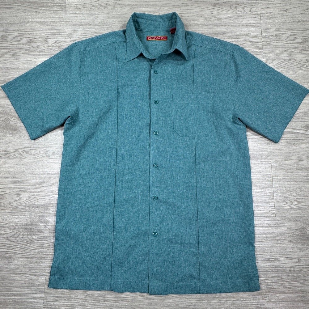 Havanera Mens Shirt Button Down Guayabera Style Teal Small Short Sleeve Pocket